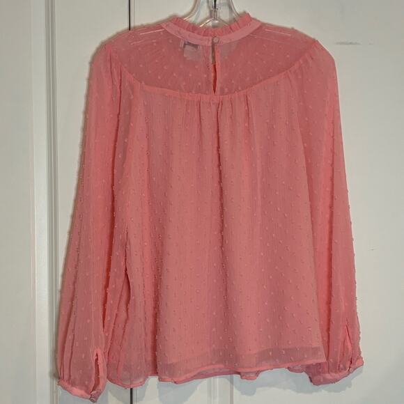 J. Crew Factory Clip Dot Smocked Ruffle Neck Pink M - Picture 6 of 11